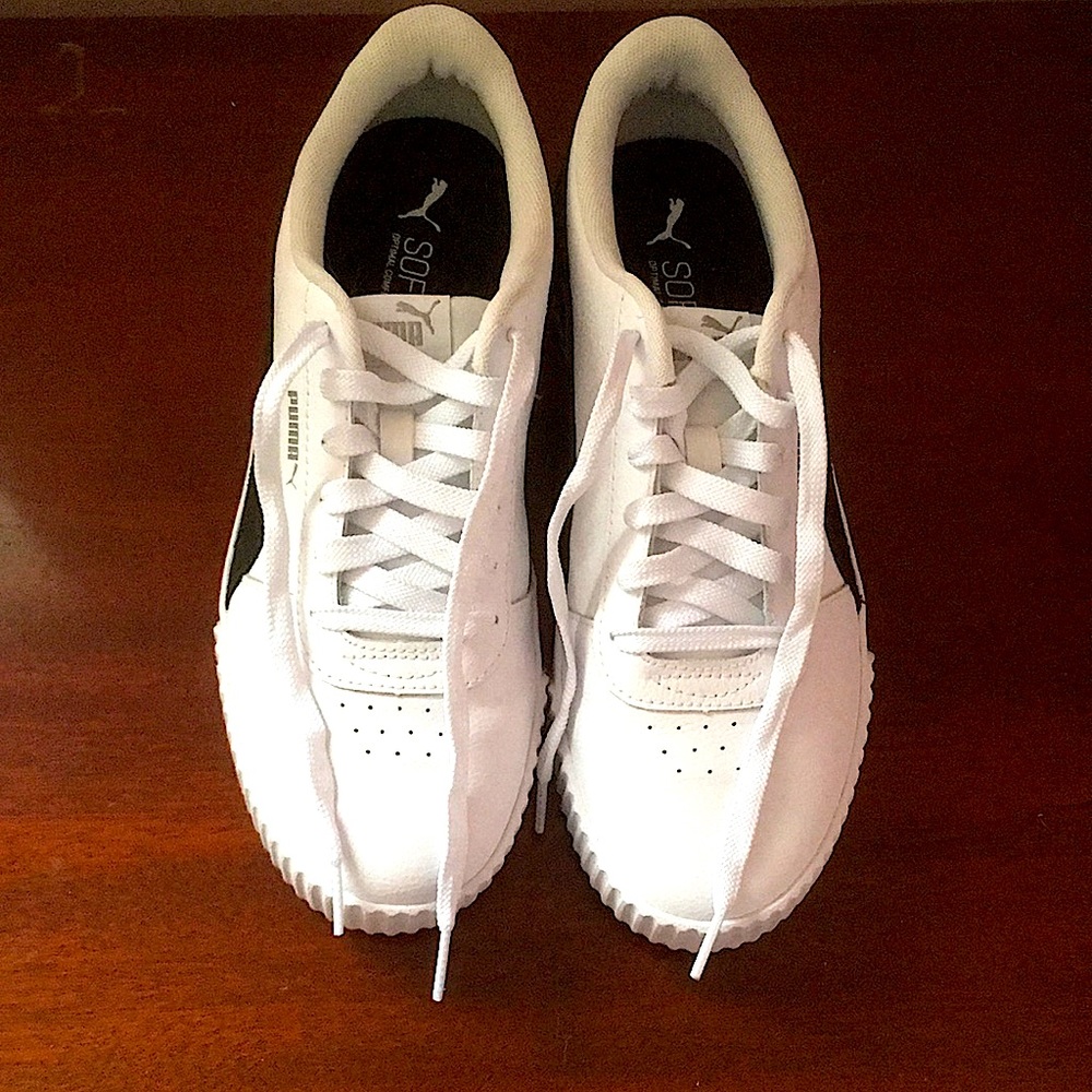 PUMA Women’s Carina Leather Sneakers - black and white